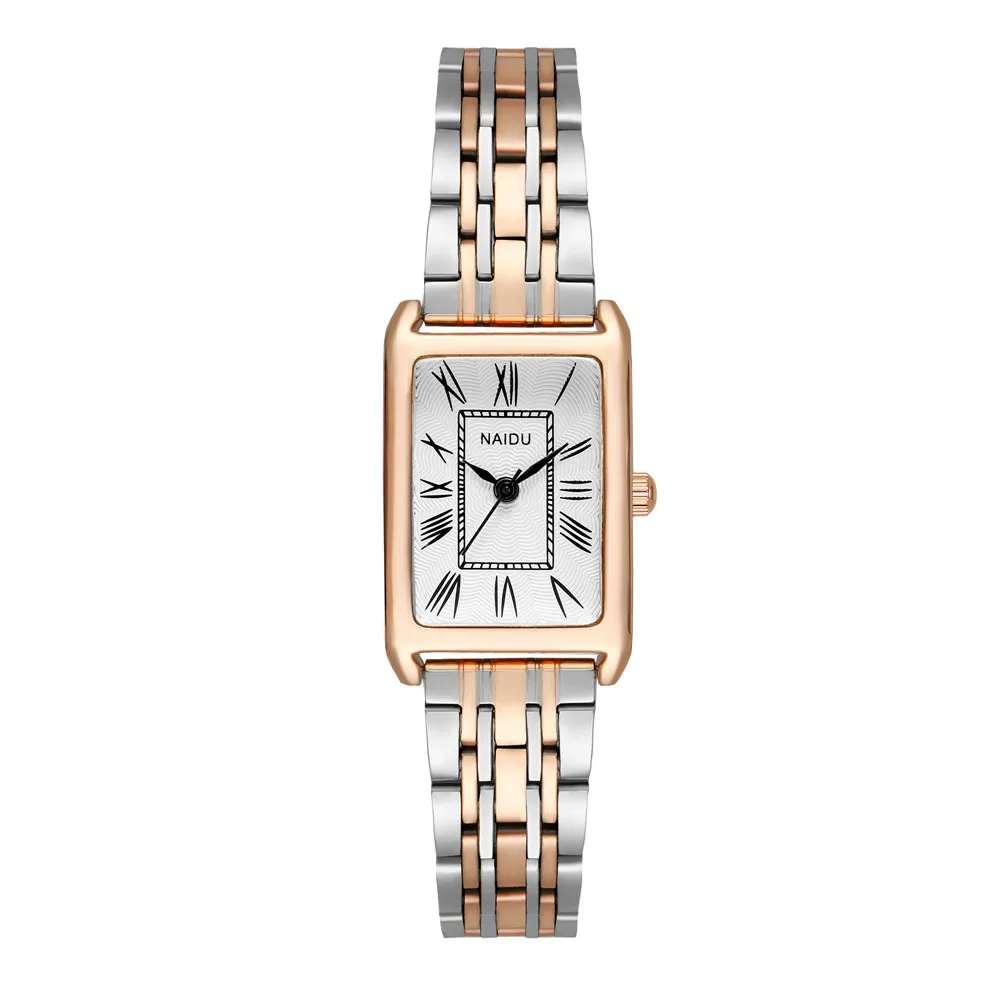 fashion elegant rectangle dial steel band women quartz watch 5