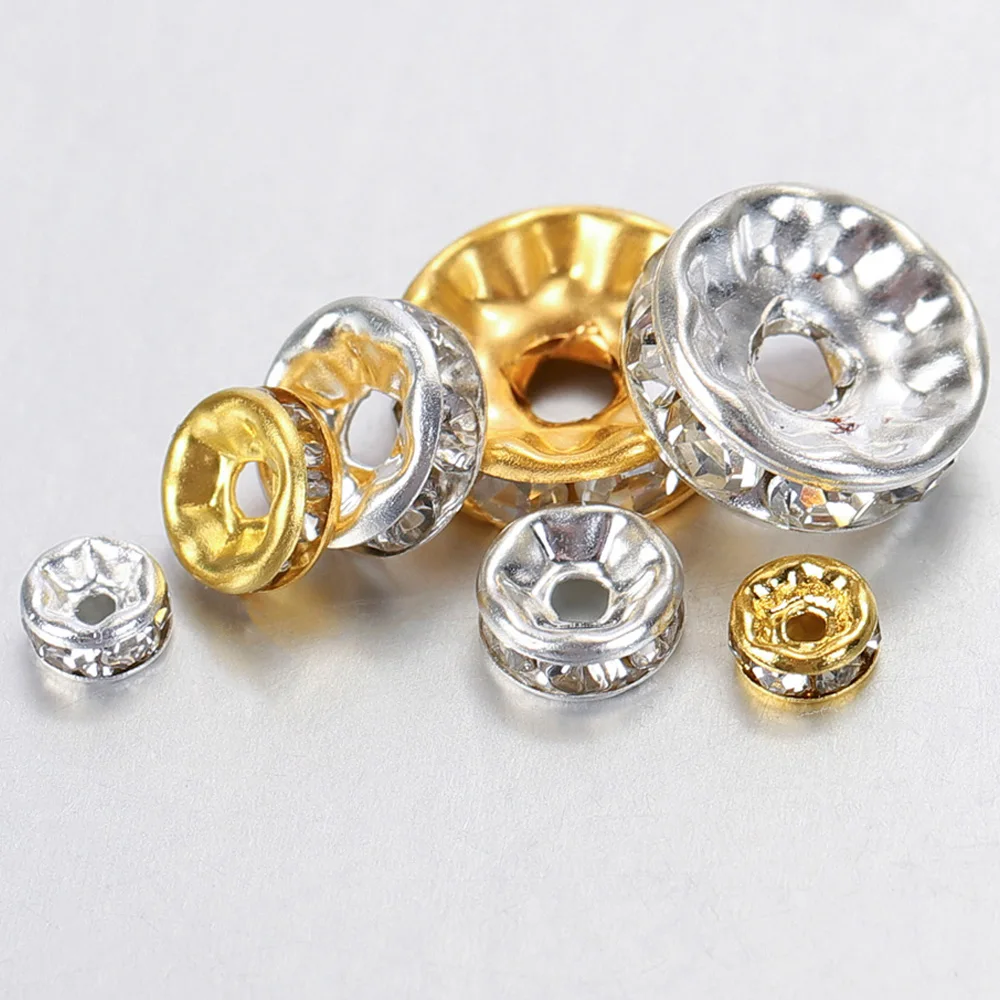 100 Stück 4–10 mm Strass-Abstandsperlen, Leichtmetall-Radperlen für DIY-Armbänder, Halsketten, Ohrringe, Bekleidungszubehör – Detail 4