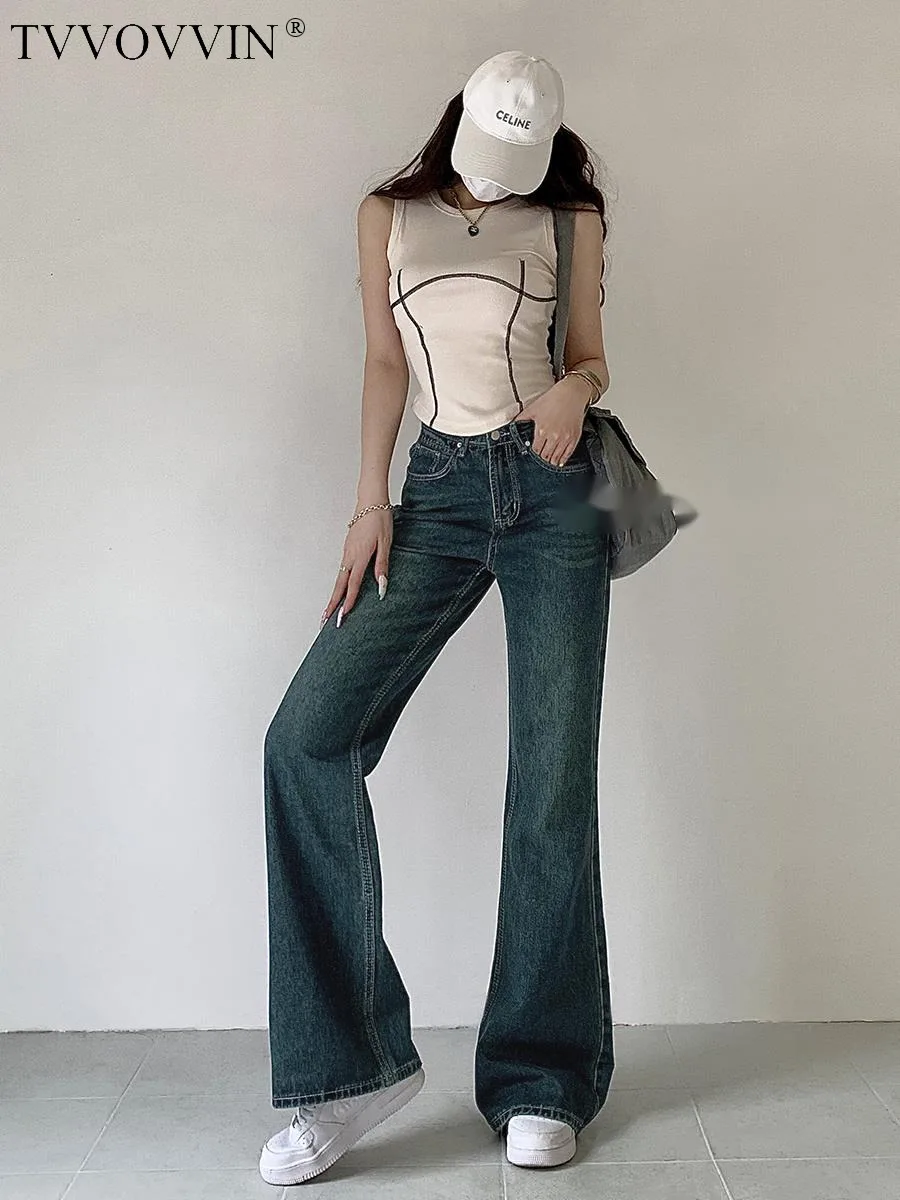 

WOMENGAGA 2023 Micro Flared Jeans Women's Summer Appear Thin Low Waisted Straight Tube Mop Long Pants Slimming Wide Leg 5NQY