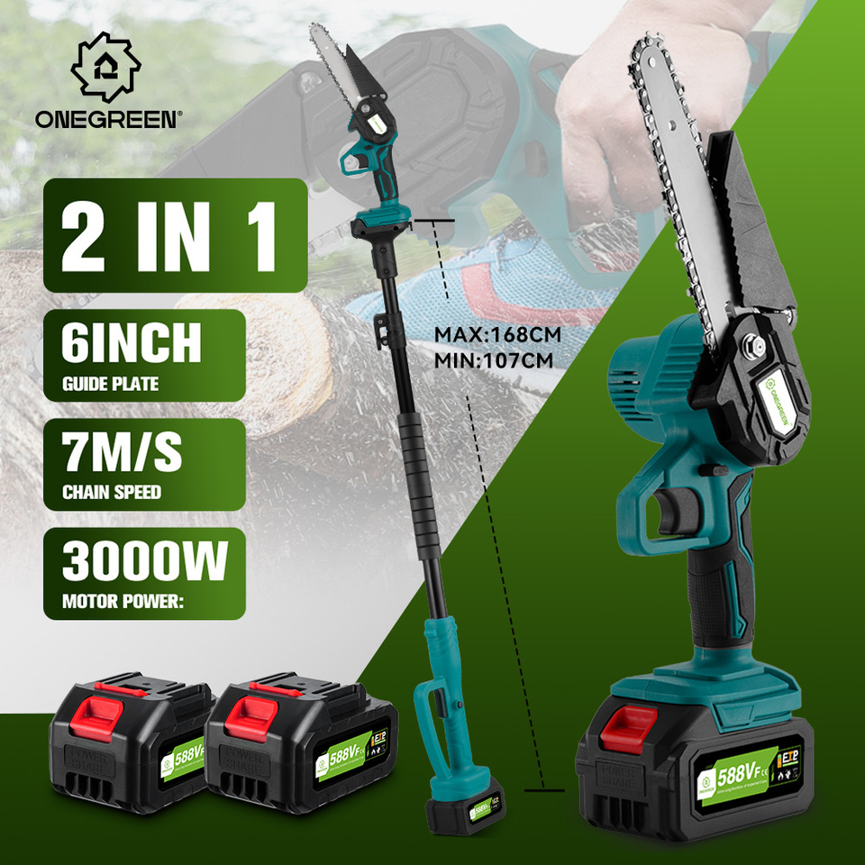 ONEGRREN 2 IN 1 3000W Telescoping Pole Electric Chainsaw 168CM Pruner High Branch Saw Garden Tree Pruning Tool For 21V Battery