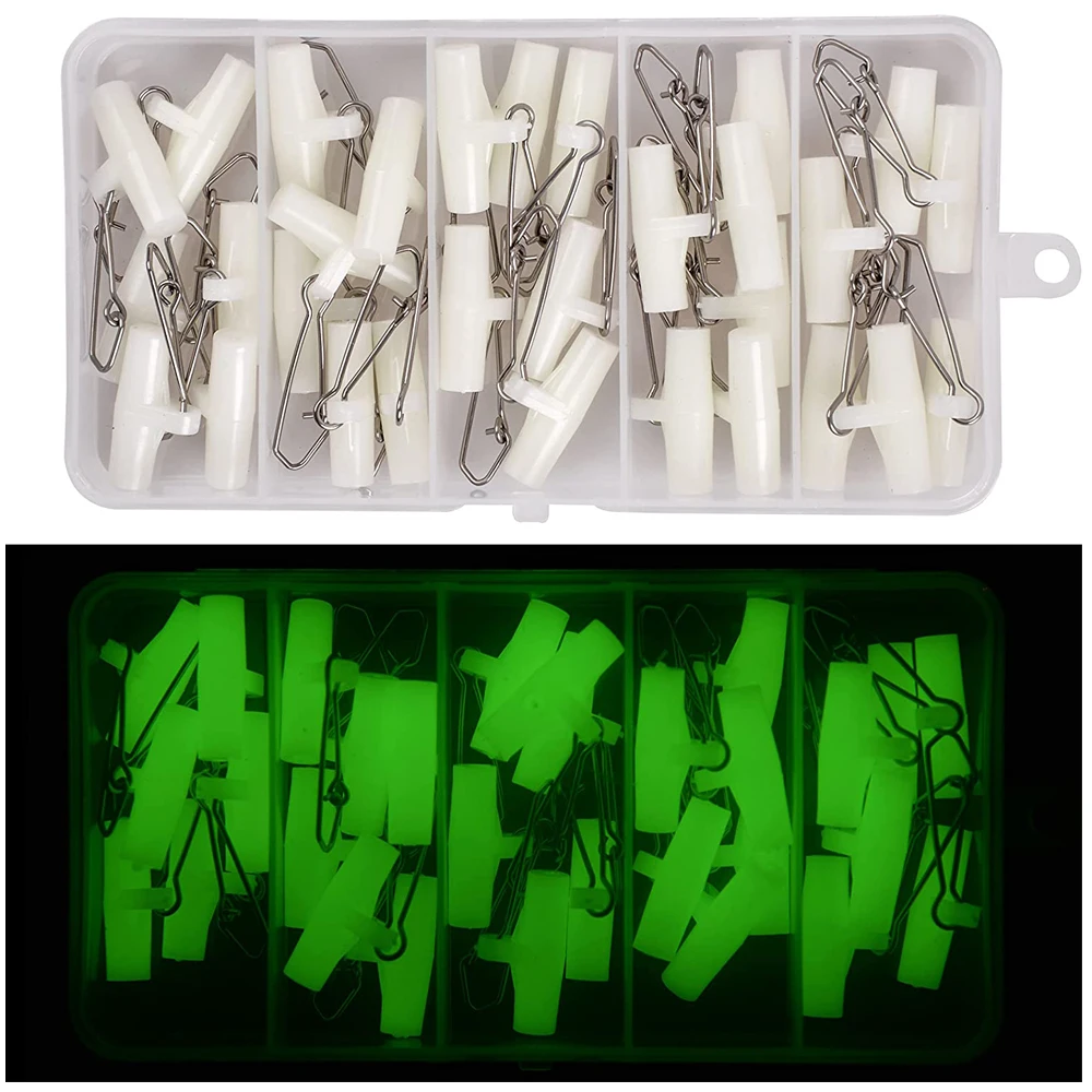 30Pcs Sinker sliders fishing saltwater with Duo Lock Snaps Luminous Sliding  sinkers for fishing Line Weight Connector