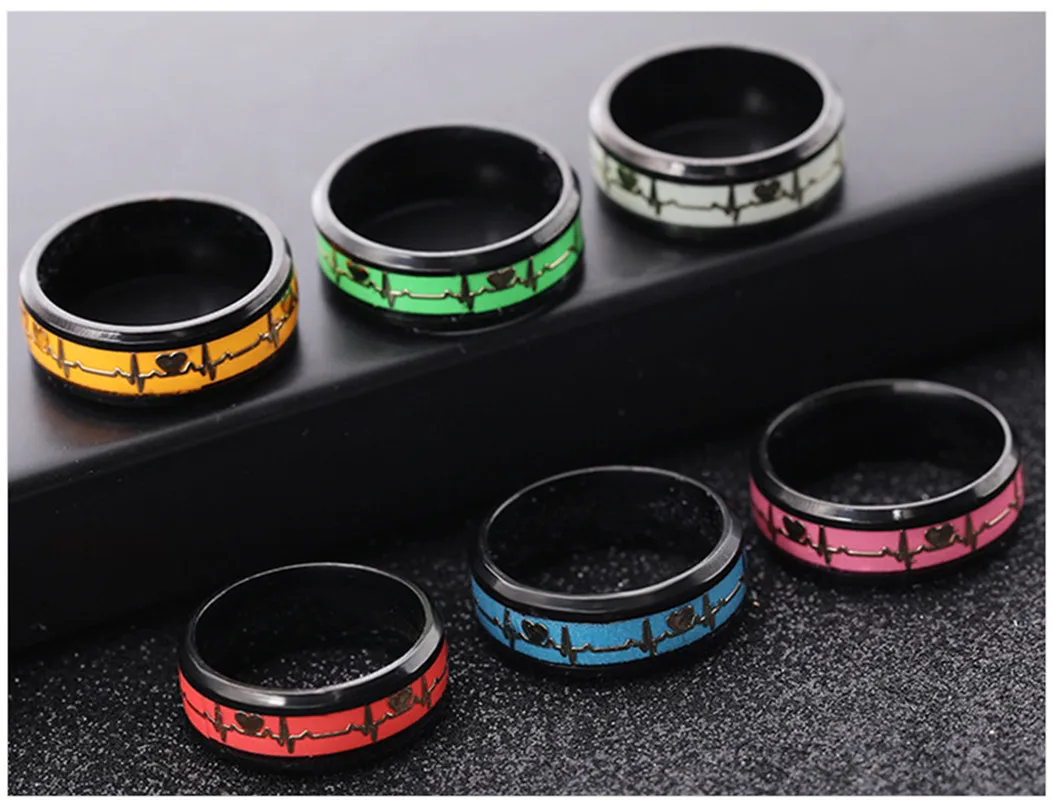 

Fashion Stainless Steel Luminous Finger Rings For Men Women Glowing In Dark Heart Couple Wedding Bands Jewelry Gifts Accessories