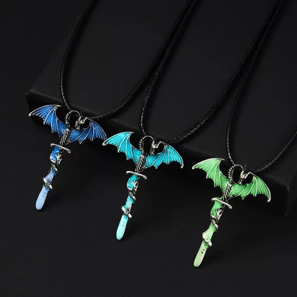 

Luminescent Punk Gothic Glowing Dragon Night Fluorescence Antique Silver Plated In The Dark for Men Women Halloween Necklace