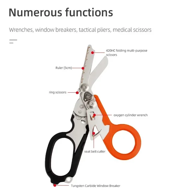 6 In1 Foldable Medical Emergency Response Scissor Shear First Aid Kit Scissors Outdoor Survival EDC Tool Or sheath Accessory ﻿ 3