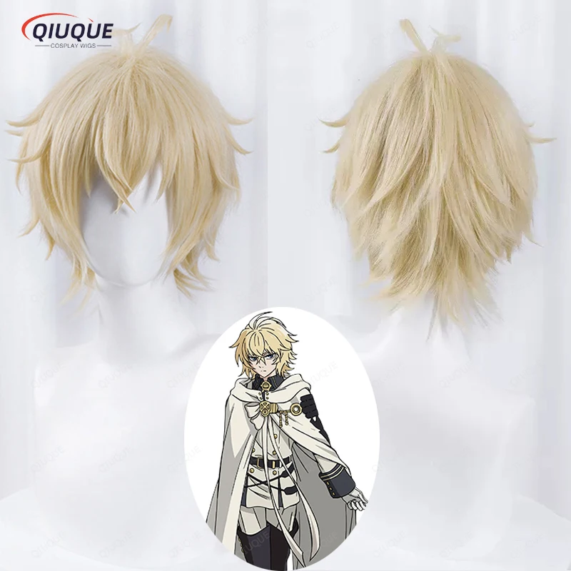 

Anime Seraph Of The End Mikaela Hyakuya Cosplay Wig Short Light Blond Heat Resistant Synthetic Hair Halloween Wigs + Wig Cap