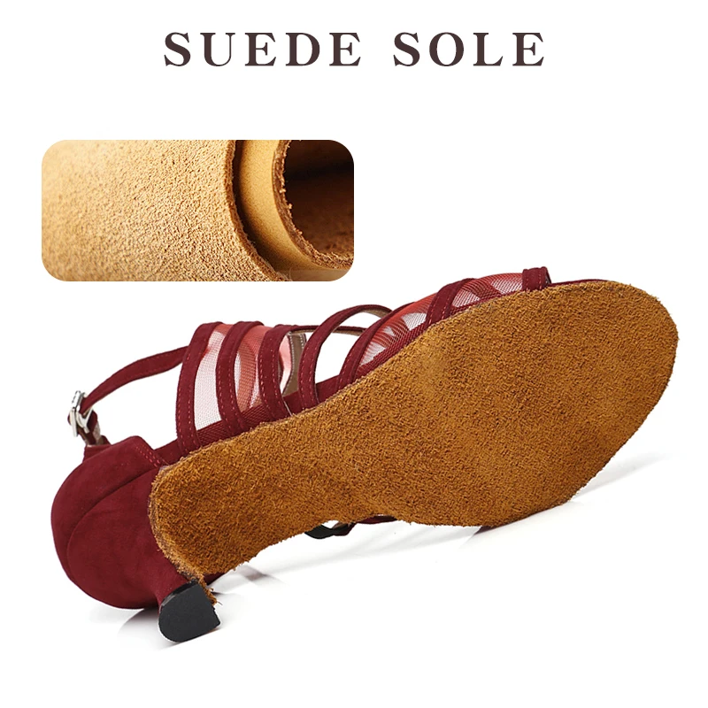 Latin Dance Shoes Women Ladies Jazz Tango Ballroom Suede+Mesh Dancing Shoes Fish mouth Breathable Sandals Exercise 5cm/6cm/7cm 3