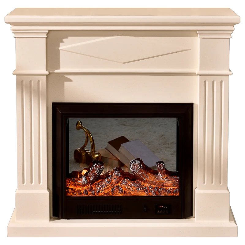 1/1.3 m Fireplace Decorative cabinets Panel wood mantel, Decorative warm air heater Flame Ivory White