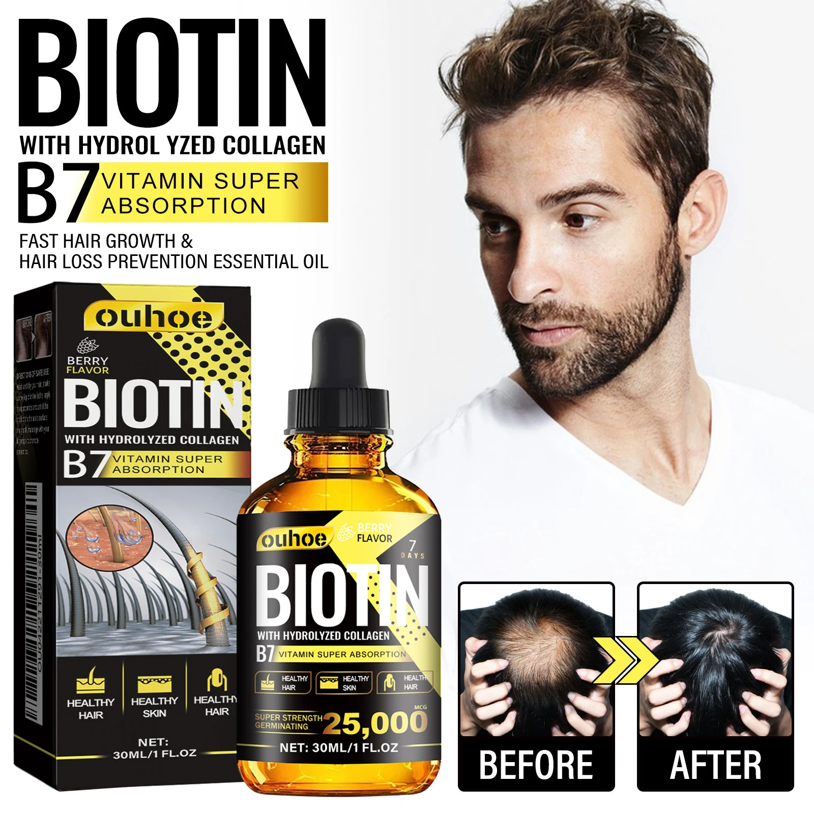Collagen B7 Vitamin Hair Care Essential Oil Nourish Scalp Preventing Hair Loss Stabilizing Roots Protecting Follicles hair oil