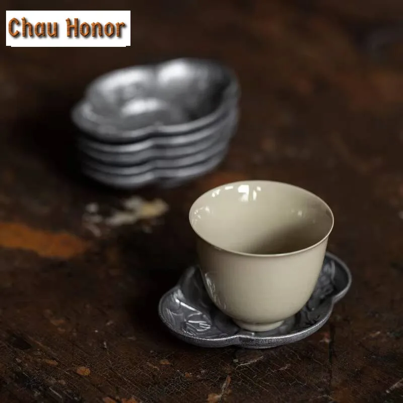 Chinese Pure Tin Old Coasters Heat Resistant Placemats for Coffee Cups Household Anti-scald Cup Pad Mat Tea Ceremony Accessories
