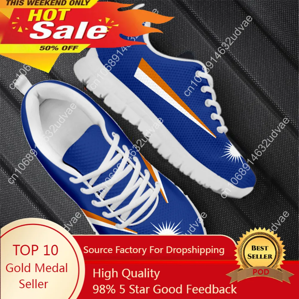 Women Flats Shoes Casual Sneakers Marshall Island Kwajalein Flag Football Print Mesh Lace-up Walking Shoe For Ladies