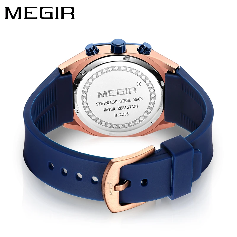 MEGIR Brand New Sport Chronograph Watch Men Silicone Waterproof Fashion Square Luxury Quartz Watches Mens Relogio Masculino