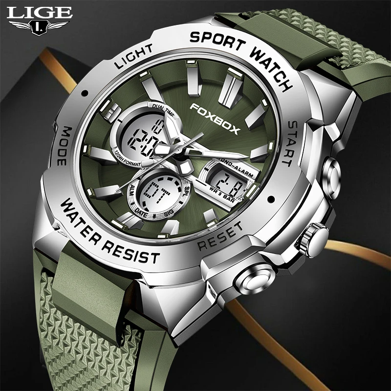 LIGE Fashion Men Watches Luxury Original Quartz Digital Analog Sport Military Wristwatch For Man Waterproof Luminous Steel Clock lige new men casual analog digital watch steel band waterproof chronograph luminous dual display quartz clock relogio masculino