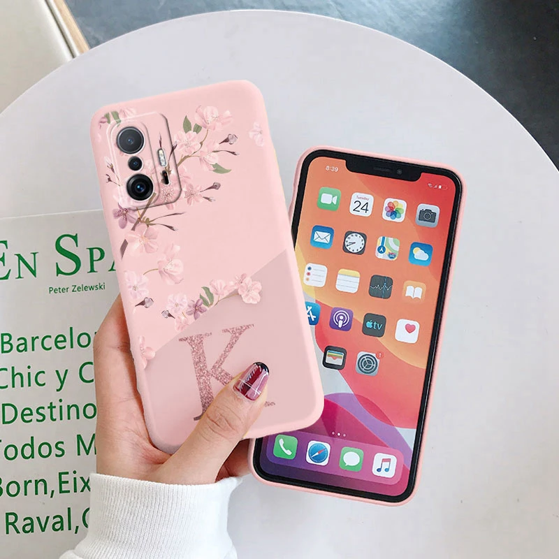 Charming Initial Letter Case - Floral Soft Silicone Back Cover in Simple Style