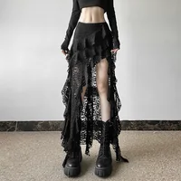 BKLD 2024 Autumn New Women Clothing Black Skirts Sexy High Waist Lace Ruffles Patchwork Irregular Y2k Skirts Party Clubwear 1