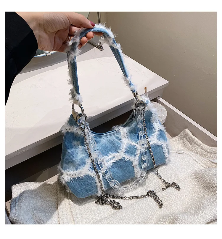 Casual Denim Women Crossbody Bag Double zipper female Shoulder Bag Quality canvas Ladies handbags Travel bags blue bolsa