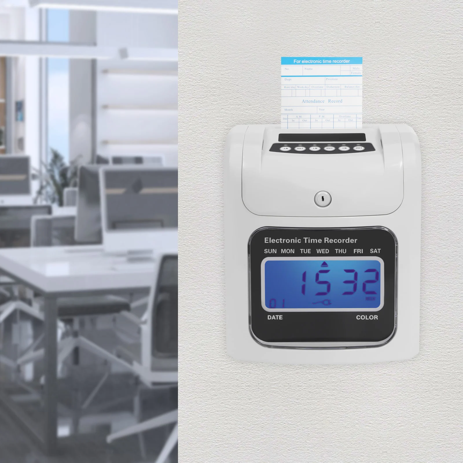 Calculating Time Clock Electronic Time Recorder Employee Clock Includes 50 Cards and 1 Security Key for Company Unit