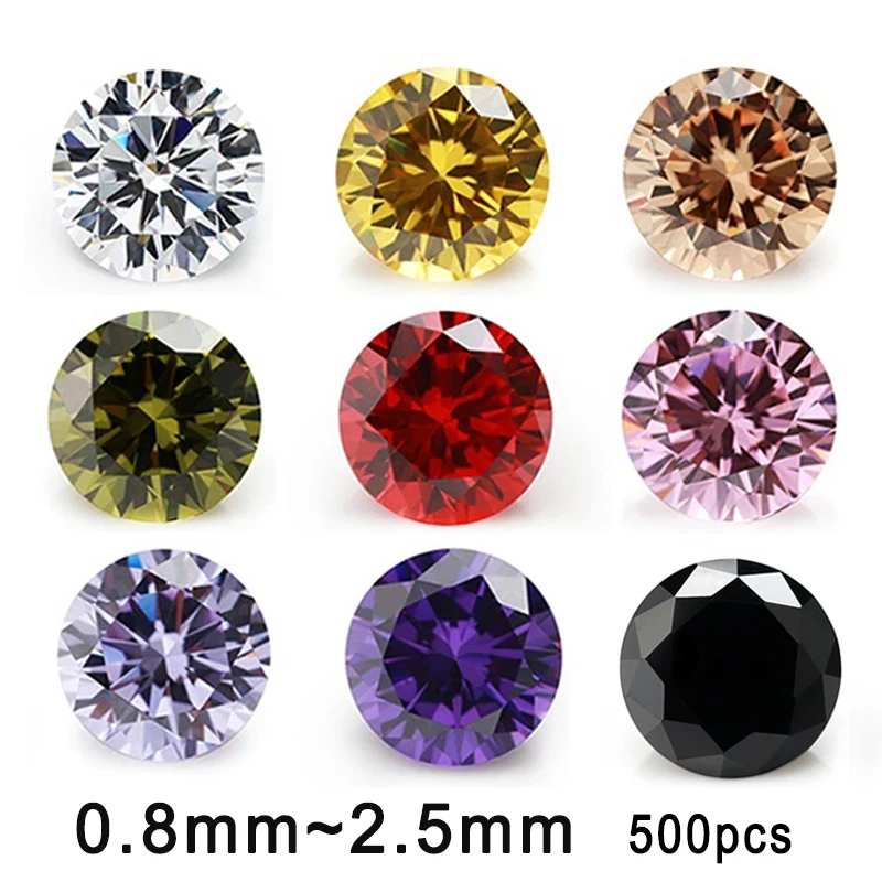 

Size 0.8mm-2.5mm 500pcs Round Loose Cubic Zirconia 5A CZ Stones White Pink Black Lavender Violet Amethyst Color Garnet Red