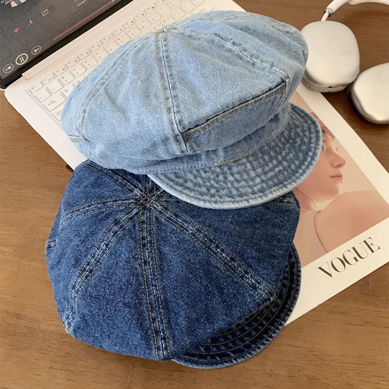 Harajuku Retro Washed Denim Cloud Beret Women's Spring and