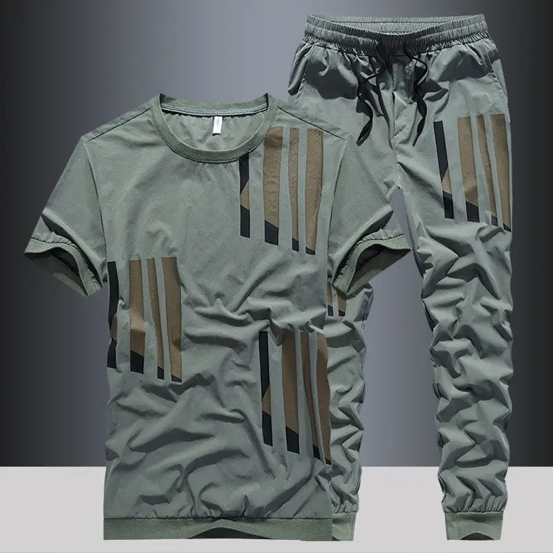 Men's Top Pants Sets Fashion Sports Suits Kpop Sweatpants Xl Clothing Cool No Logo Man T Shirt Polyester Slim Fit Chic Tracksuit