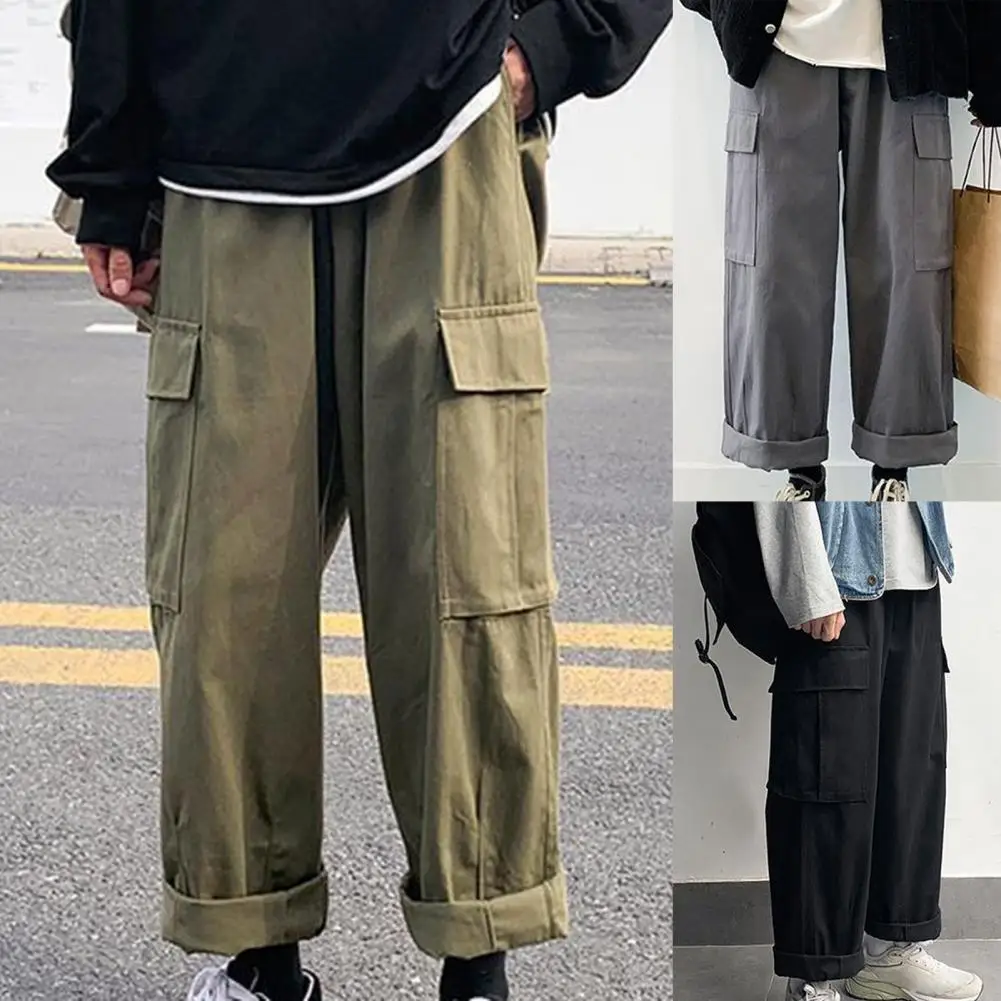 

Wide Leg Trousers with Pockets Skin-friendly 4 Sizes Multi Pockets Young Male Trousers Men Trousers Fine Workmanship