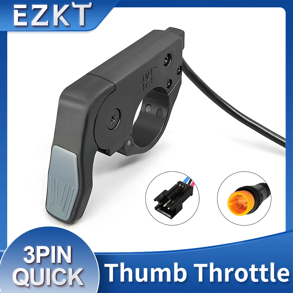 Electric Bicycle Quick Thumb Throttle with Waterproof Connector, 12V-72V, for Right or Left Hand Use
