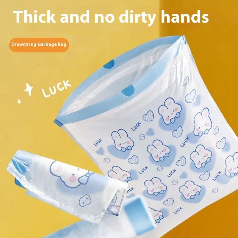 Description Picture 2 of item100pcs Blue Heart Bunny Trash Bags - Drawstring Kitchen Garbage Bags, Extra Thick & Leak-Proof, Cute Cartoon Rabbit Design