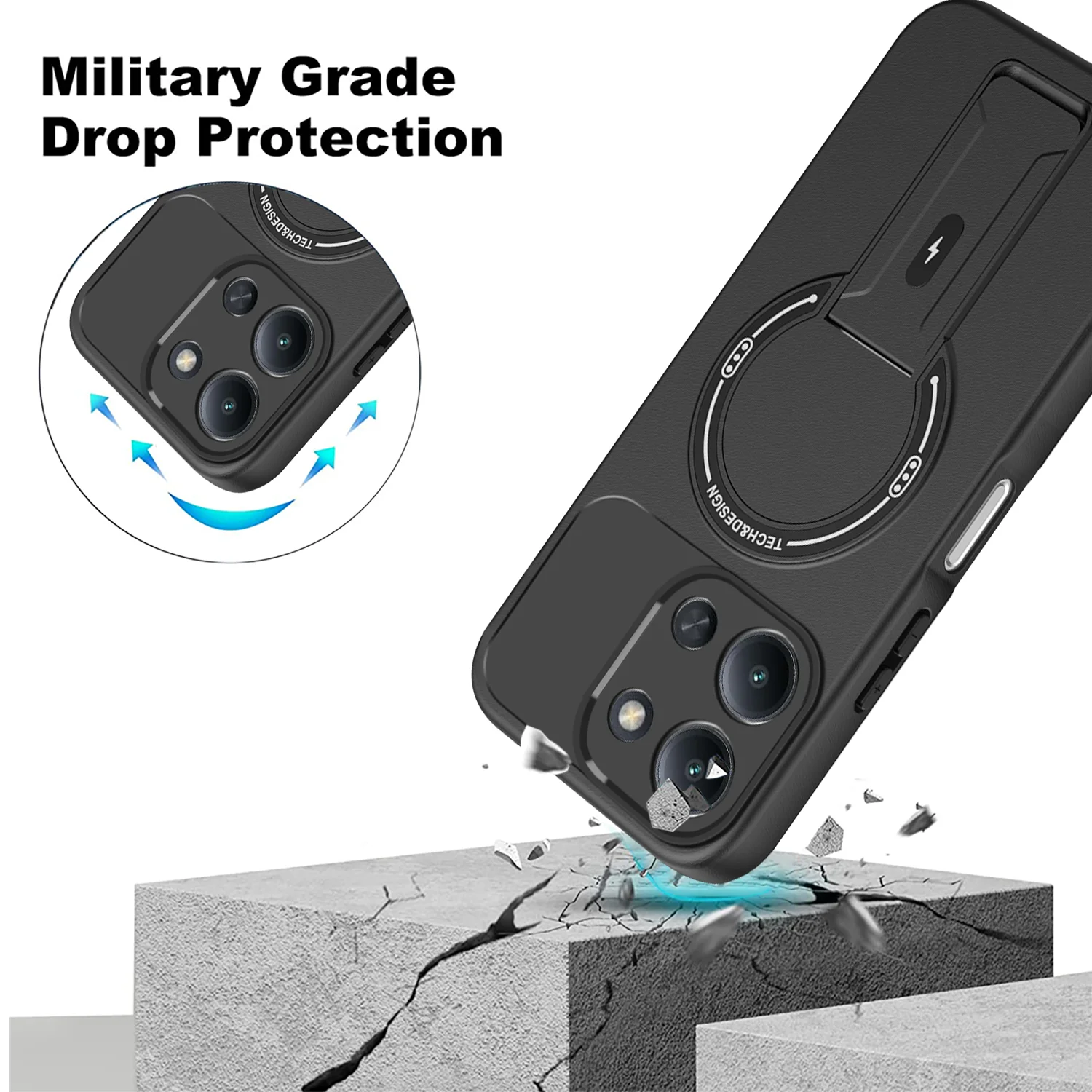 Luxury Invisible Folding Magnetic Frosted Phone Case with Stand and Shockproof Protector Cover