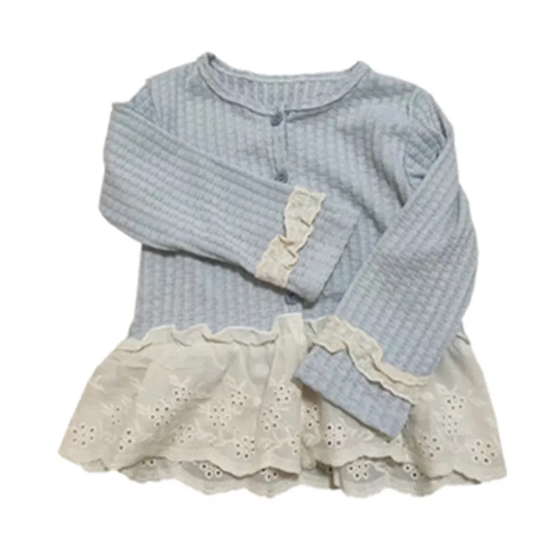 아동 의류 소녀 겉옷 봄 여름 얇은 레이스 니트 가디건 소녀를위한 어린이 긴 소매 탑 패치 워크 자켓