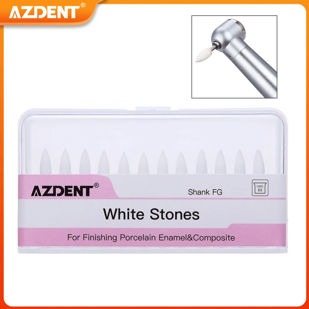 AZDENT 12PCS/Box Dental White Stone Polishing Polisher white sandstone Grinding Head FG Drills Flame Cone Round Shape Dentistry