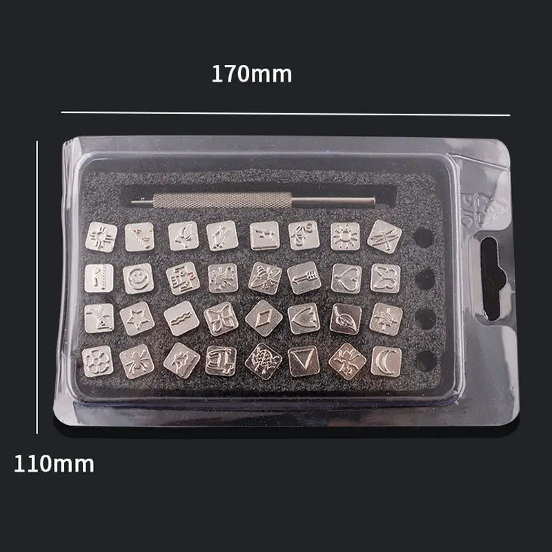 Leather Stamping Tool Set 33pcs 32pcs Leather Stamps Patterns with Stamping Handle for Craft