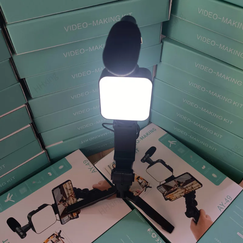 Smartphone Video Kit Microphone Bracket Photography Lighting Phone Holder LED Selfie Tripod Recording Handle Portable Stabilizer smartphone photography kit