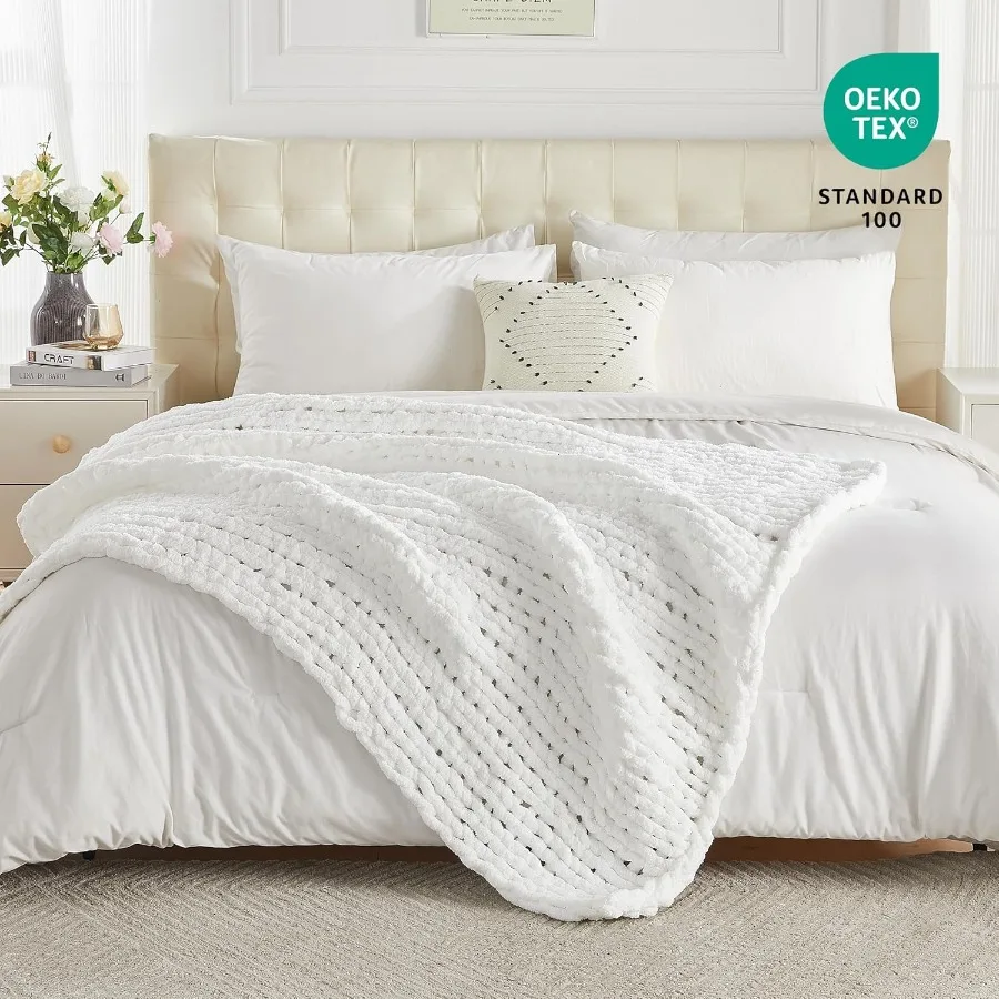 Chunky Knit Throw Blanket 60 X 80 Twin Size 100 Hand Made Large Chenille Loop Yarn Soft Fluffy Throws for Couch Sofa Bed Big Cr