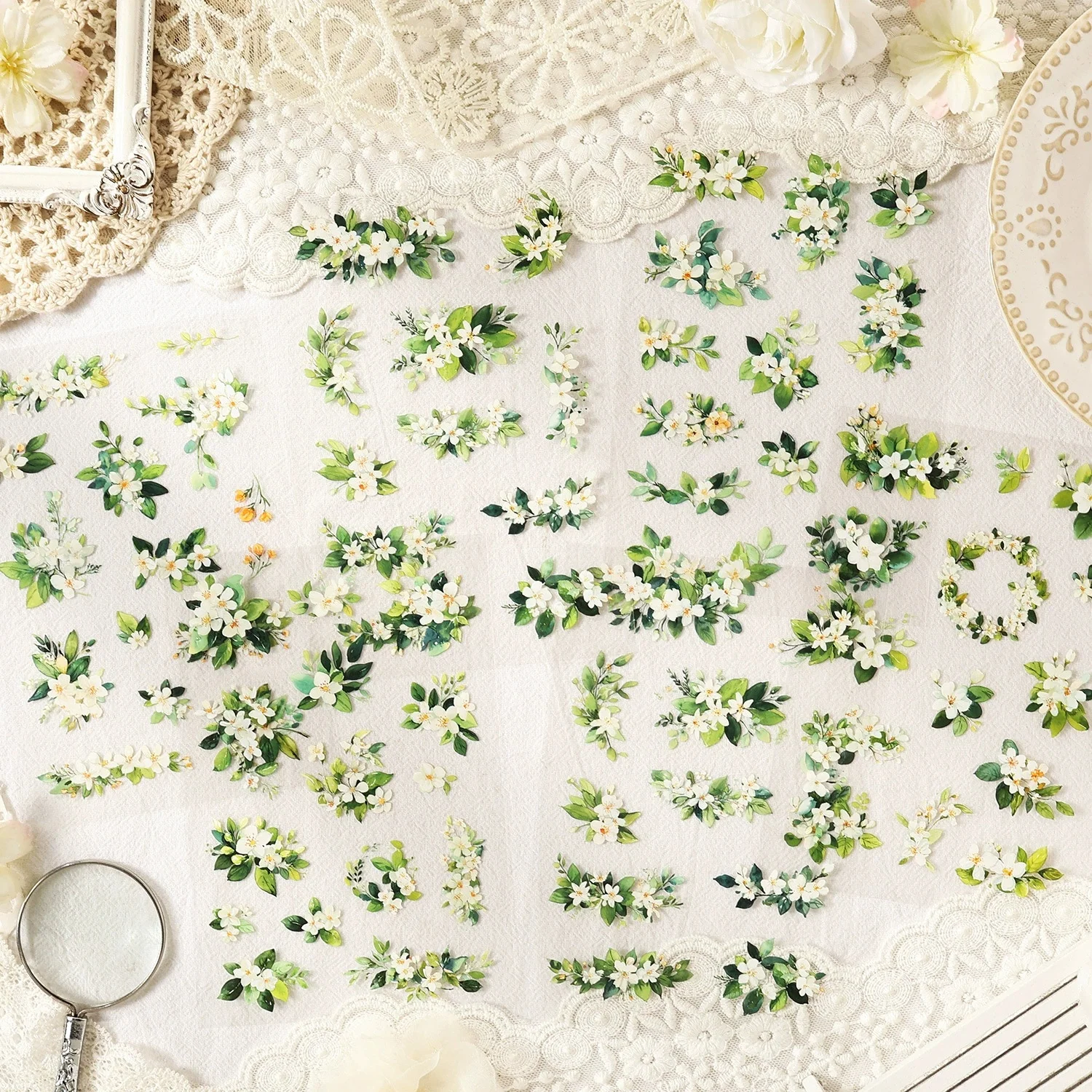 6Pcs 몽환적인 꽃무늬 시리즈 PET 스티커, 스크랩북, 저널, DIY 공예, 노트북 장식을 위한 INS 스타일 식물 꽃 데칼