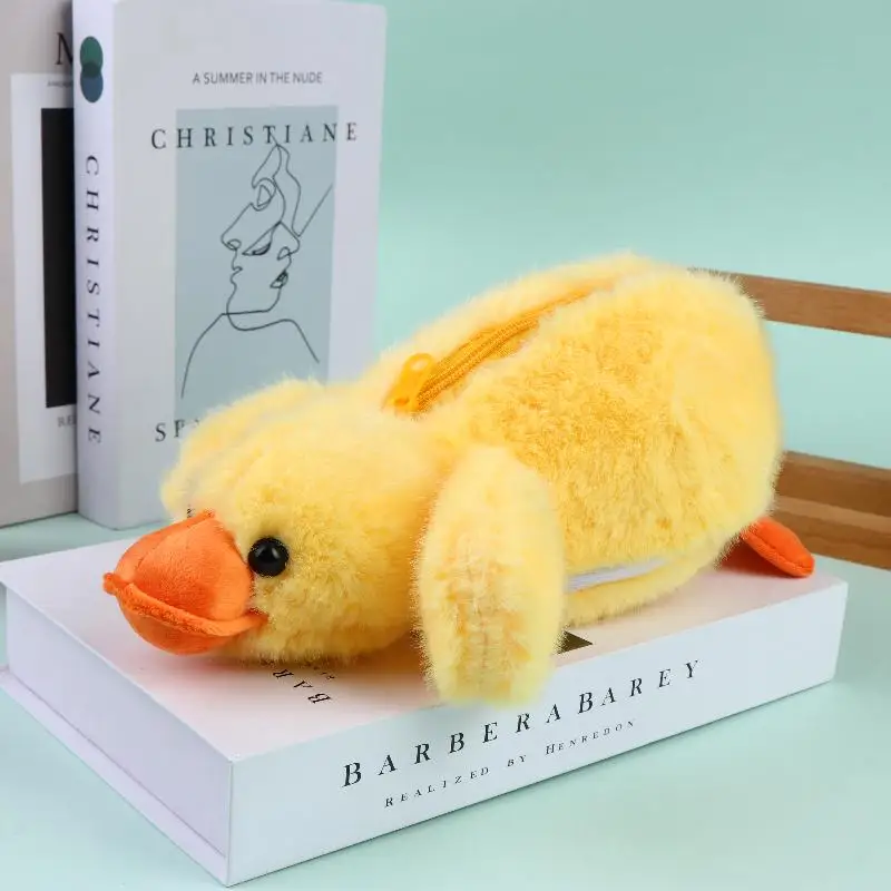귀여운 노란 오리 플러시 연필 케이스 부드러운 인형 펜 가방 어린이를위한 다기..