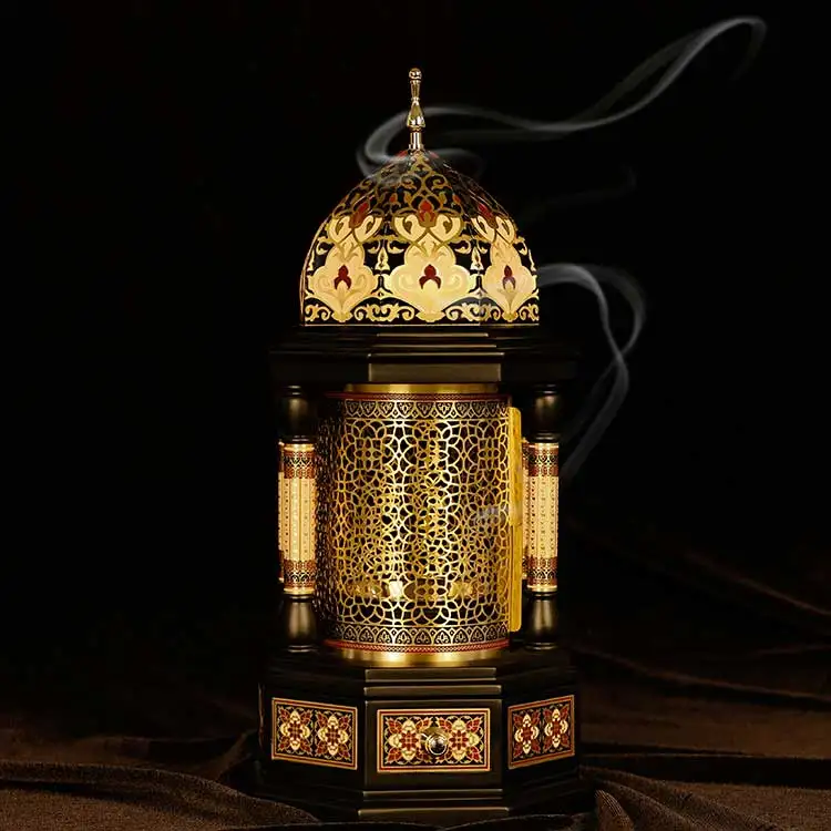 Bruciatore Di Profumo Arabo Del Medio Oriente Di Vendita Calda Bruciatore Di Incenso Portatile Di Olio Essenziale Bruciatore Di Buho Di Legno E Rame