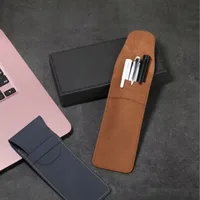 Étui à stylos à rabat en cuir PU givré Vintage, étui de protection pour stylo plume haut de gamme, grande capacité, Double ensemble de étuis à stylos 4