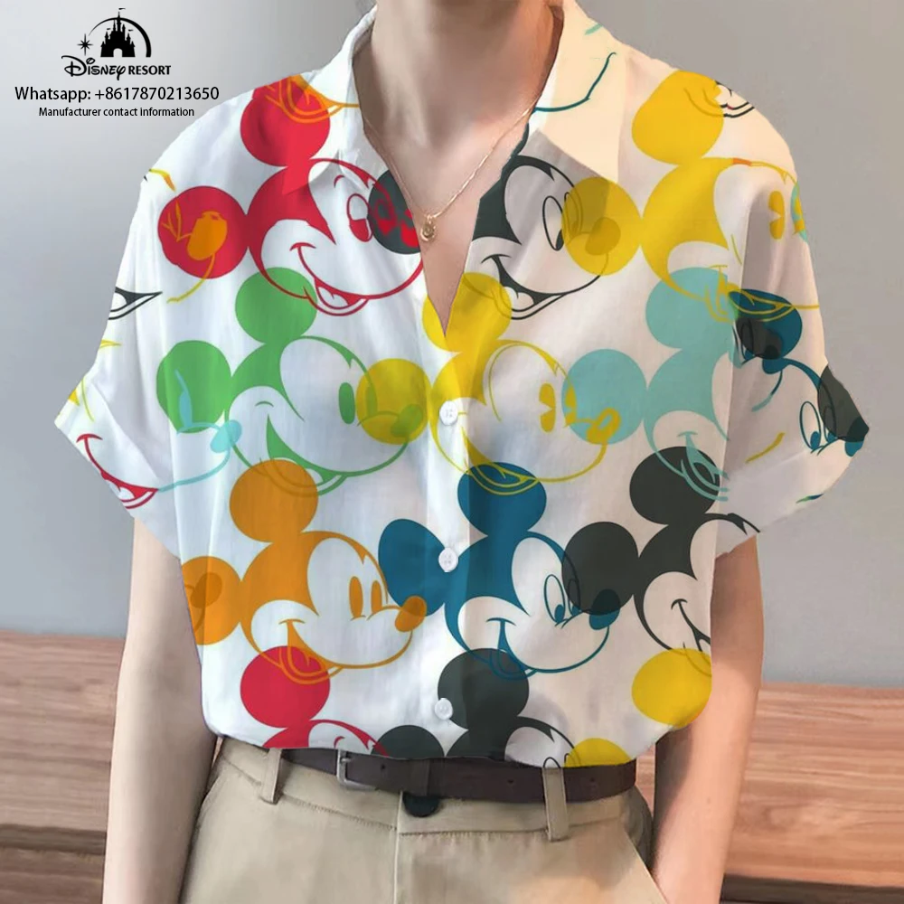 

Short Sleeve Vintage Sexy Shirt Disney Mickey Minnie T-shirt V Neck Mickey Mouse Summer Y2k Clothes Kawaii Shirt Women