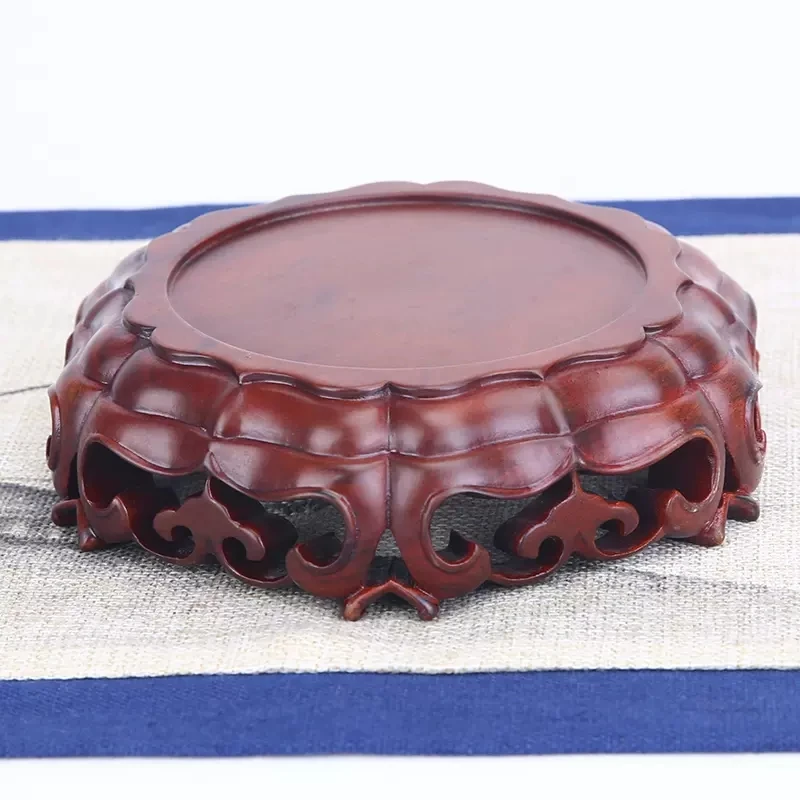 Red Wood Carving Crafts Stone Base, Whole Wood, High-Grade Vase, Flower Pot, Jingqi Stone, Teapot Decoration Base