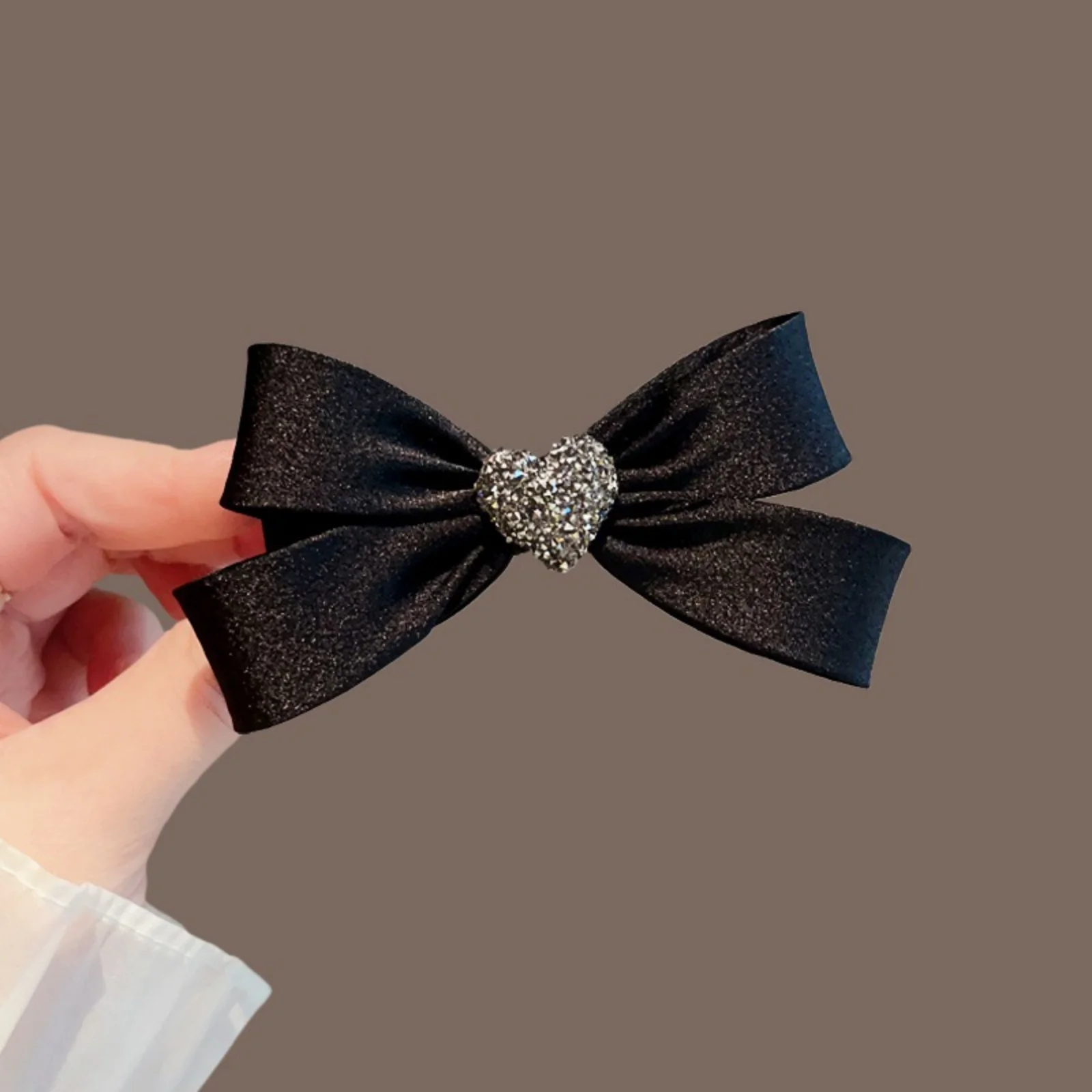 1 Stück schwarze Strass-Haarspange mit Herzschleife für Frauen, mittelgroße Haarspangen für halbhohe Frisuren, Haar-Accessoires für den Hinterkopf