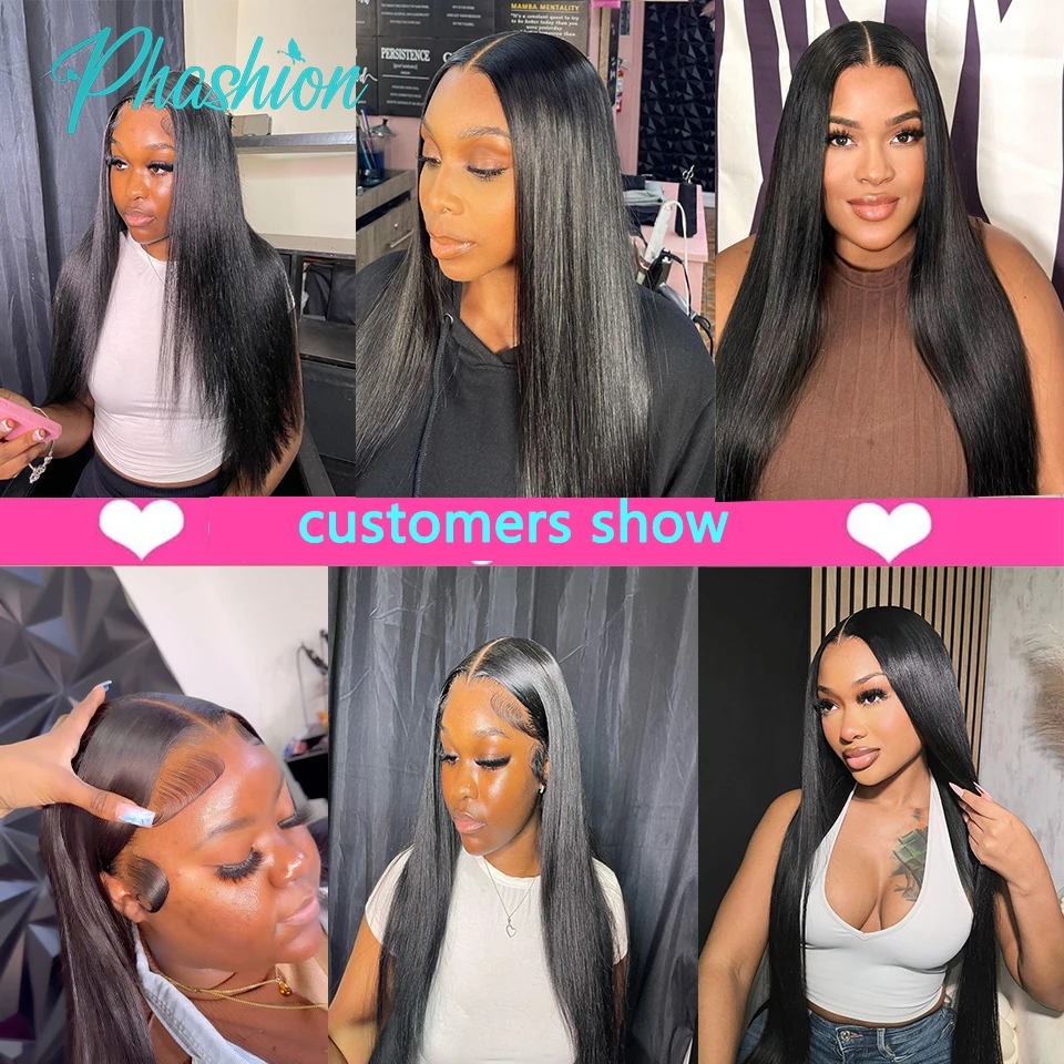 Phashion 2/3 Remy Straight Human Hair Bundles With 2X6 Transparent Lace Closure Brazilian Weave Pre Plucked For Black Women 10A