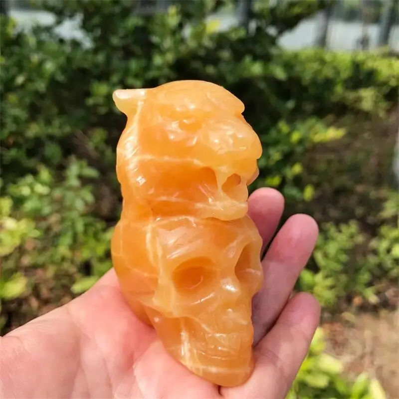 

8CM Natural Yellow Calcite Tiger Skull Carved Mineral Sculpted Reiki Healing Gemstone Crystal Crafts Art Collection Gift 1pcs