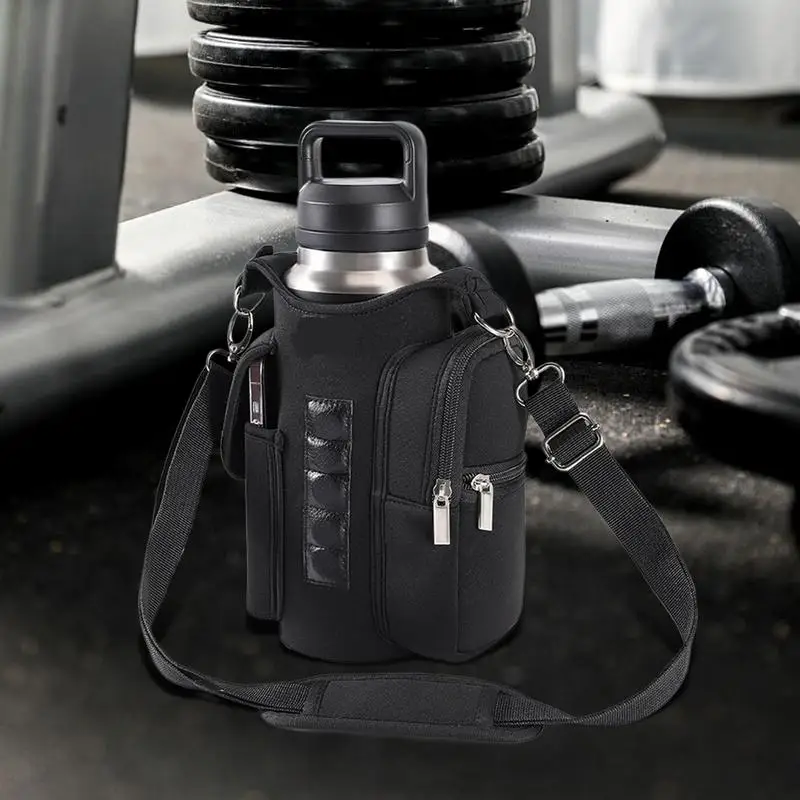 Magnetic Water Bottle Holder Gym Water Bottle Carrier Bag W/ Phone Pocket Handle Shoulder Strap 5 Built-in Magnets Water Bottle 3