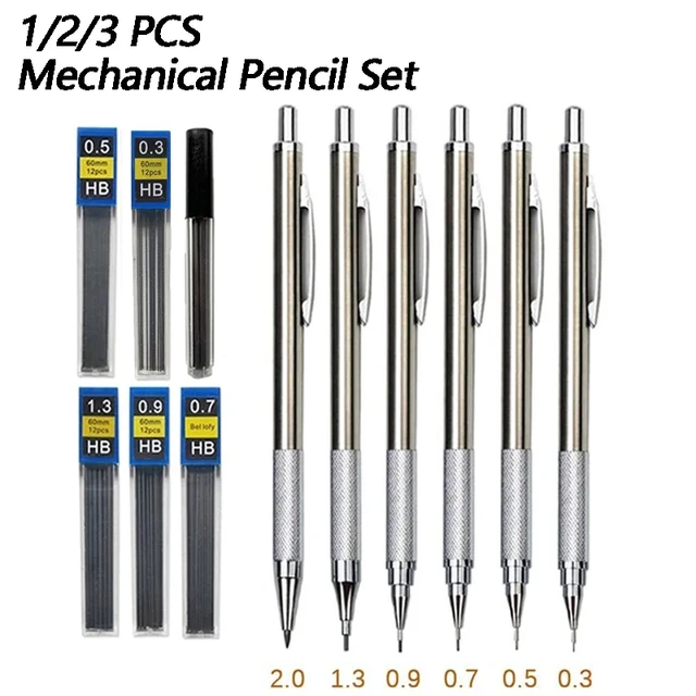 0.5 0.7 0.9 1.3 2.0mm Mechanical Pencil Set Art  Stainless Steel Mechanical  Pencil - Mechanical Pencils - Aliexpress