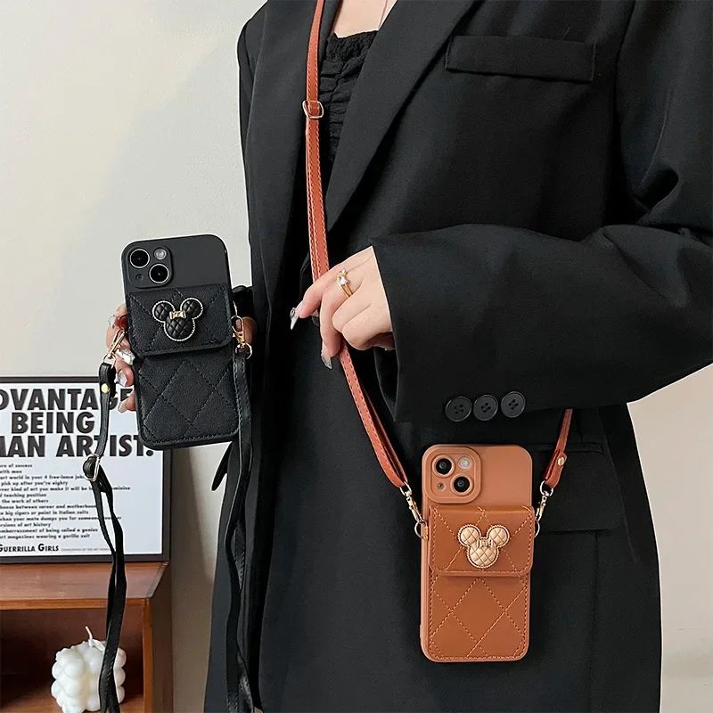Cartoon Diamond Leather Wallet Soft Case with Lanyard Cover