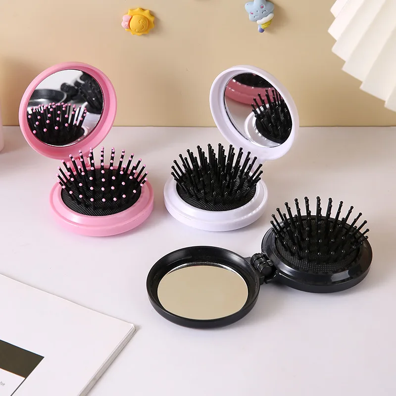 

Makeup Mirror Massage Comb 2 in1 Compact Portable Pocket Mini Folding Cute Small Round Comfortable Air Cushion Combs Girl
