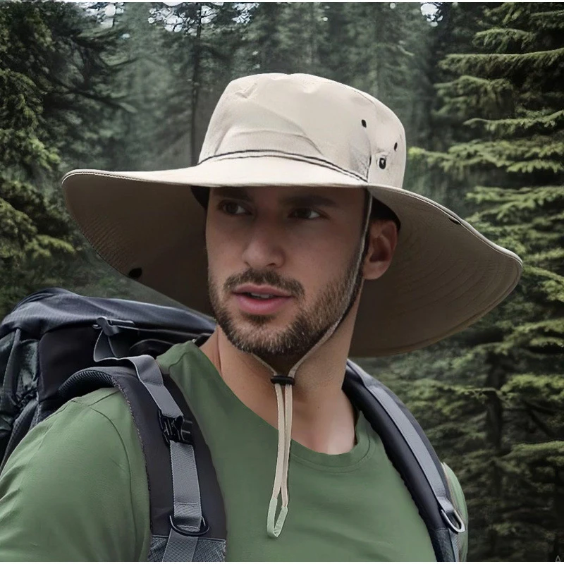 Summer Men's Hat Sun Protection Fishing Hat Breathable Mesh Camping Hiking Caps Wide Brimmed Bucket Panama Anti-UV Sun Hats