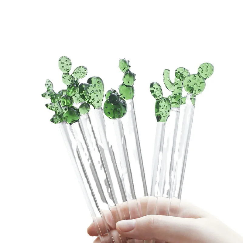 Cactus Cocktail Mixed-drink Stirring Stick Creative Long Handle Juice Coffee Extension Spoon Colorful Glass Stirring Stick