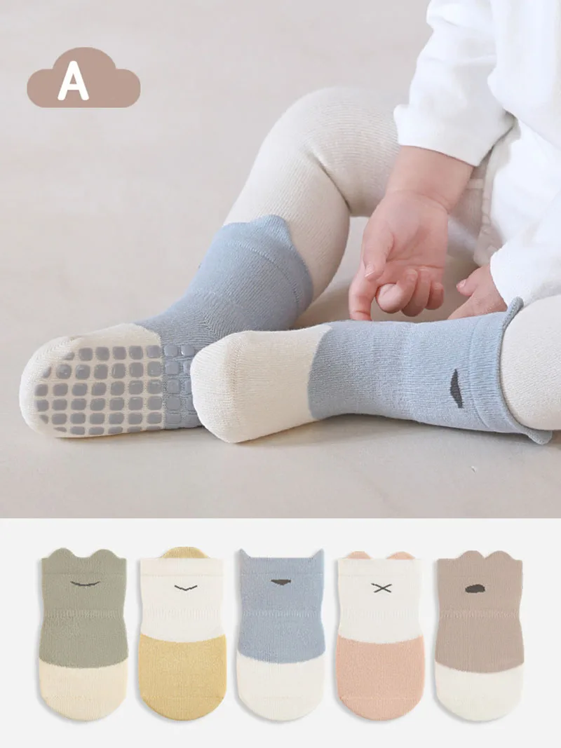 Cute Color Block Non Slip Socks for Kids