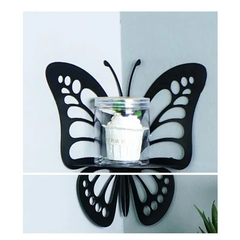 Wrought Iron Butterfly Corner Shelf Sturdy Black Hollow Corner Display Rack Wall Mounted Butterfly Corner Shelf For Bedroom