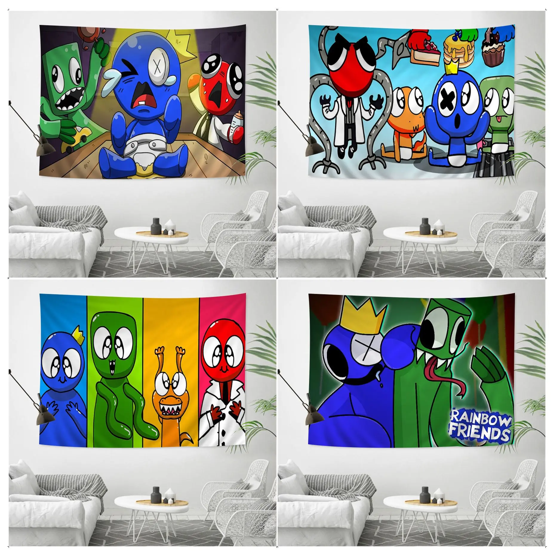 Rainbow Friends Toy Cartoon Game Stampato Grande Arazzo Da Parete Per Soggiorno Home Dorm Decor Cheap Hippie Wall Hanging